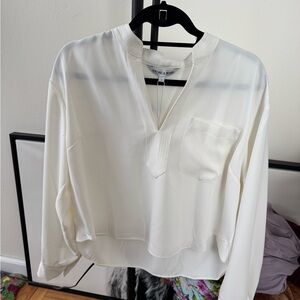 Veronica Beard Cream Blouse with V-Neck